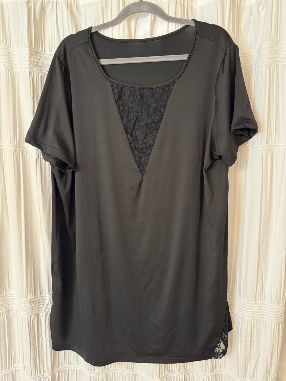 Black Lace Inset Short Sleeve Sleep Chemise 3X